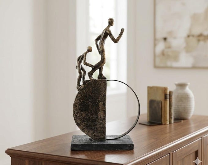 Classic sculpture In the Footsteps of the Father cm 37 (14.56 inches) in bronzed resin marble, handcrafted in Italy