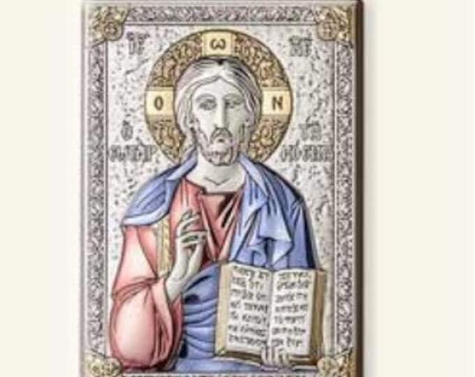 Silver icon painting of Jesus Christ, various sizes available, of Italian handicraft production