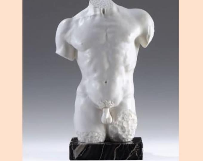 Classic sculpture "Torso of David", cm 30 (11.81 inches) in alabaster powder, marble base, handcrafted, made in Italy