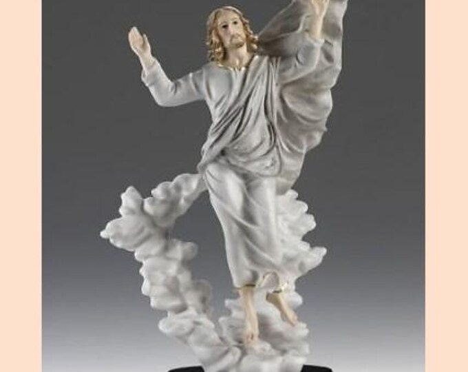 Statue of the Transfiguration of Jesus, cm 51 (20.07 inches) in alabaster powder, wooden base, hand decorated, made in Italy