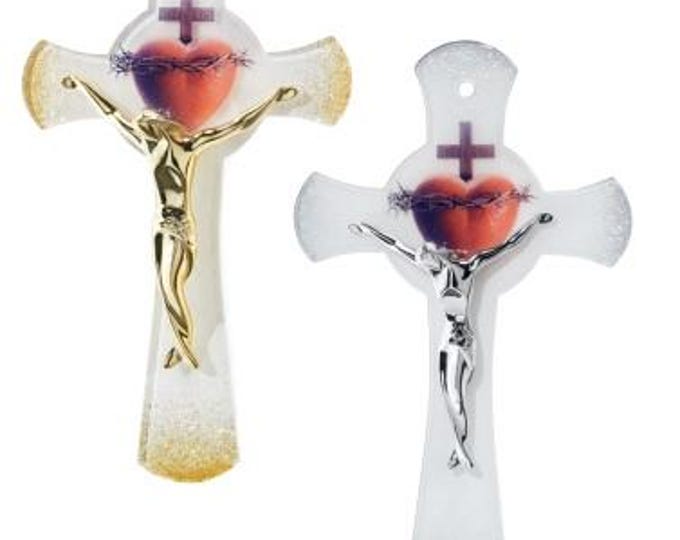 Crucifix of the Sacred Heart of Jesus, entirely made of Murano glass, handcrafted in Italy, various sizes