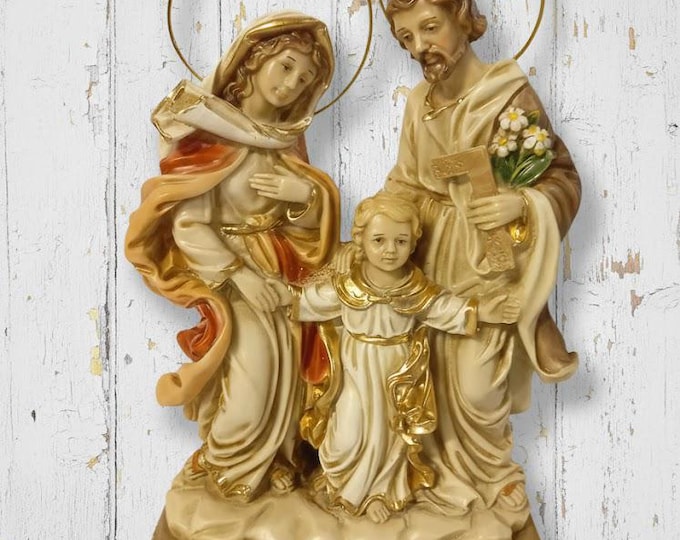 Statue of the Holy Family 23 cm (9.05 inches) in hand-decorated marble dust, artisanal production