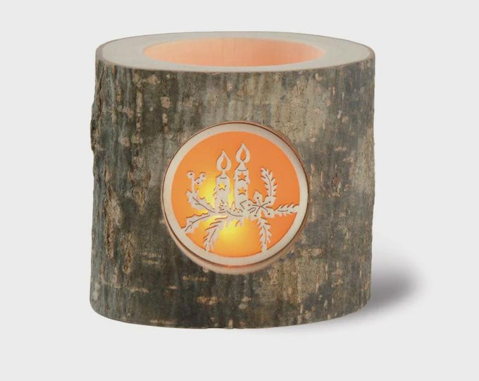 Candle holder lantern with Christmas decoration, 13 cm (5.11 inches), carved in Valgardena wood, handcrafted in Italy