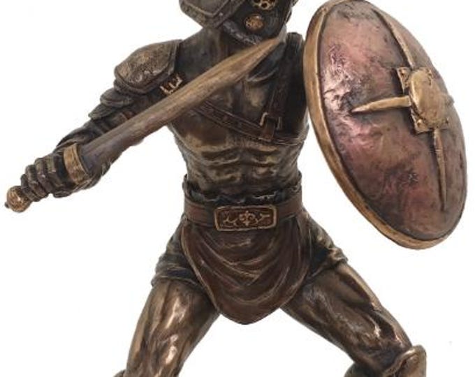 Classic sculpture of the Gladiator with sword and parma, 26 cm (10.23 inches) in bronzed resin marble, handcrafted, made in Italy