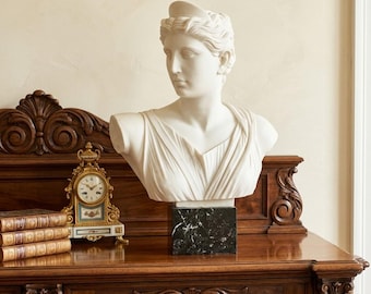 Classical sculpture "Bust of Artemis" 47 cm (18.5 inches) made of alabaster powder, marble base, Made in Italy