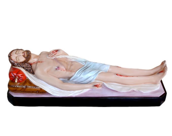 Statue of dead Jesus cm 115 x 35 (45,27 X 13,77 inches) in resin glass decorated by hand of Italian artisan production