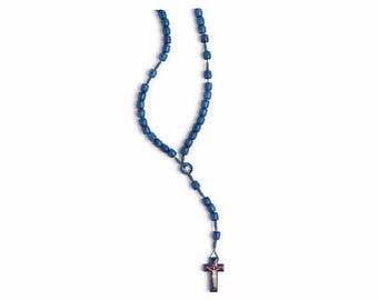 San Carlo Acutis rosary in blue wood, 41.5 cm (16.33 inches), handcrafted in Italy