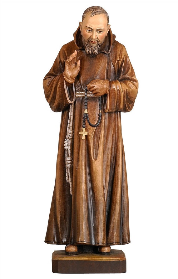 Estatua de San Padre Pío de Pietrelcina tallada en madera de - Etsy México