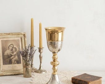 Liturgical chalice for Eucharistic celebration made of silver plated 22 cm (8.66 inches) of Italian artisan production