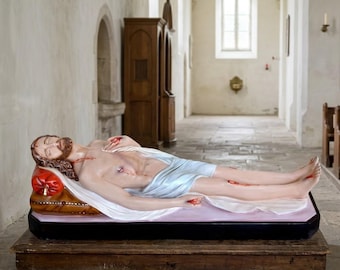 Statue of dead Jesus 115 x 35 cm (45.27 x 13.77 inches) in hand-decorated glass resin, Italian artisan production