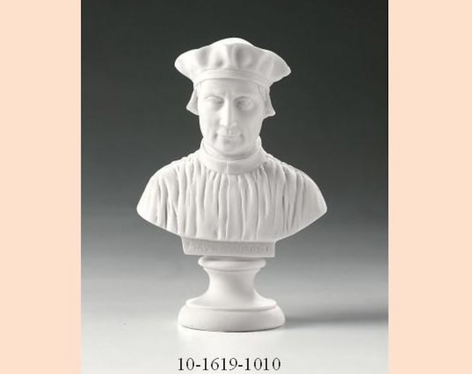 Bust sculpture of Niccolò Machiavelli cm 16 (6.29 inches) in alabaster powder, handcrafted, made in Italy