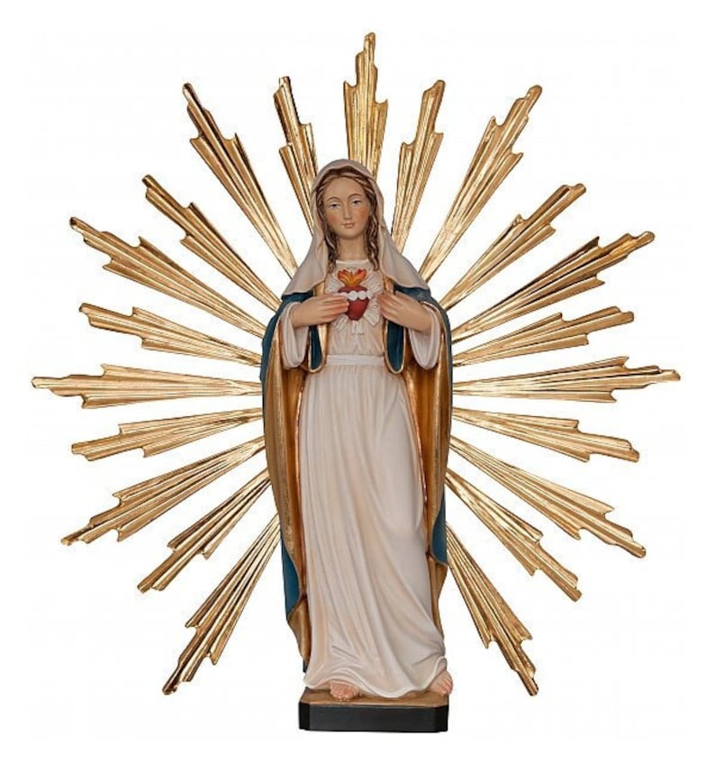 Statue of the Sacred Heart of Mary, 34 Cm (13.39 Inches), With a Halo ...
