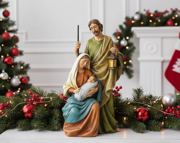 Holy Family nativity scene statue 15 cm (5.91 inches) in Valgardena wood paste, hand decorated, Italian artisan production