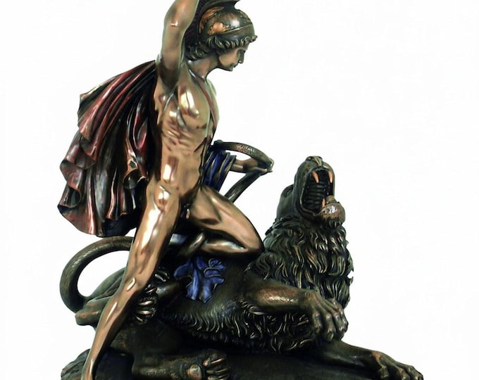 Classical sculpture Bellerophon and the Chimera, 31 cm (12.20 inch) in bronzed resin marble, handcrafted in Italy