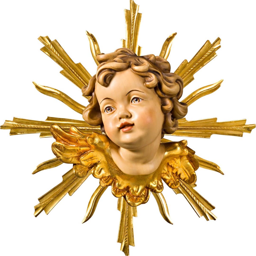 Angel Sculpture, Putto With Rays, Carved in Valgardena Wood and ...