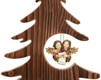 Fir Christmas tree with angels, carved in Valgardena wood and decorated by hand, of Italian artisan production