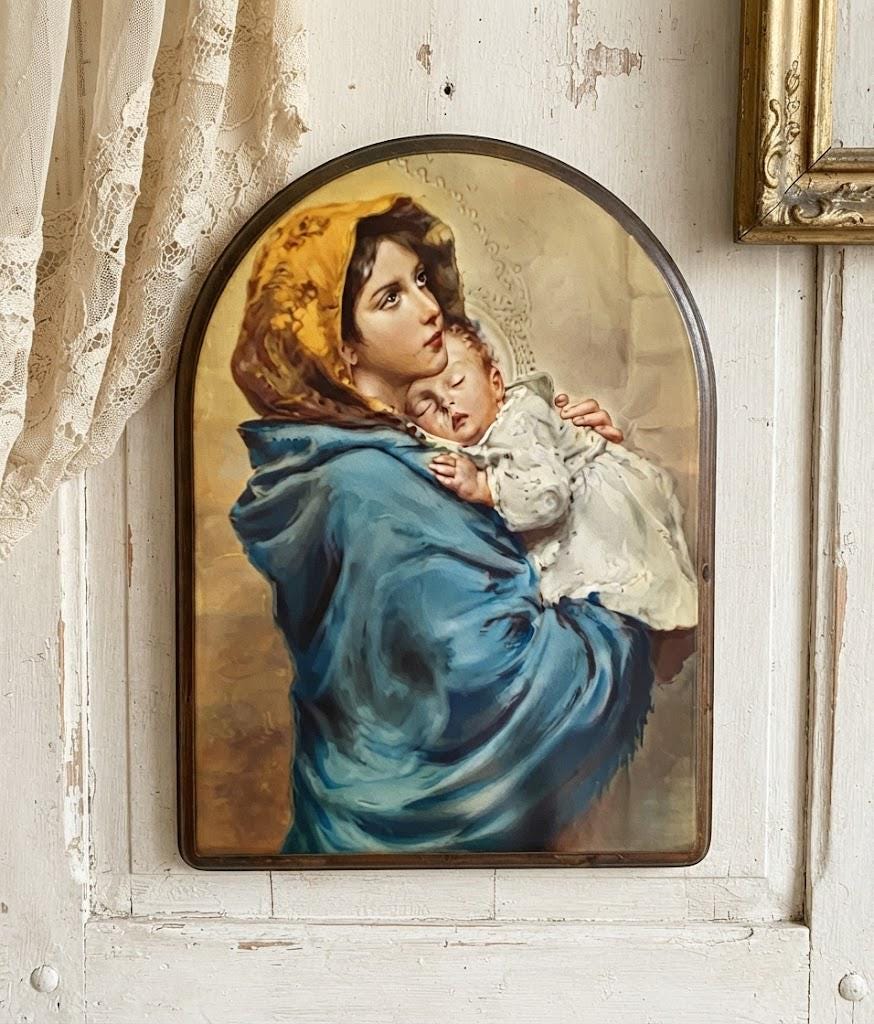 Painting of the Madonna Del Buon Riposo by Ferruzzi in Solid Wood