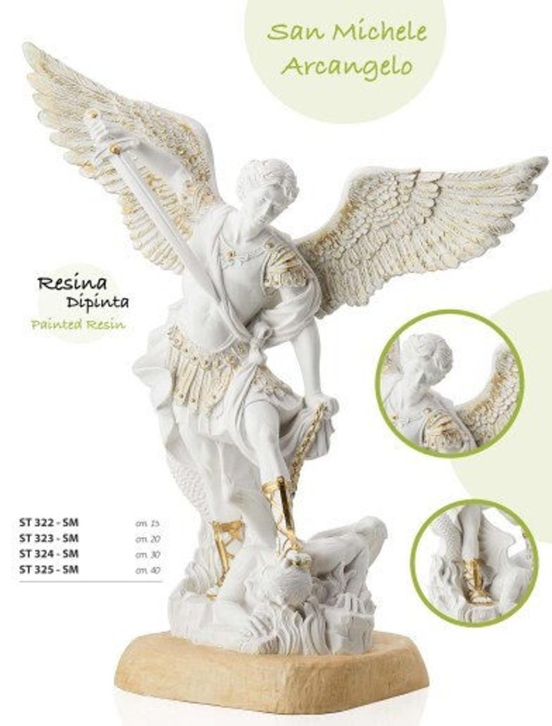 Statue of St. Michael the Archangel, in hand-decorated resin, various sizes, Italian artisan production image 1