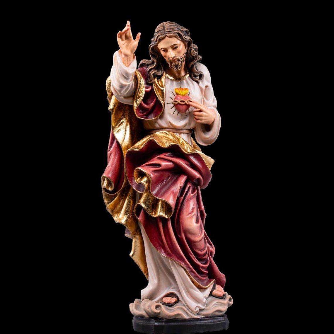 Statue of the Sacred Heart of Jesus, Carved in Valgardena Wood and Hand ...