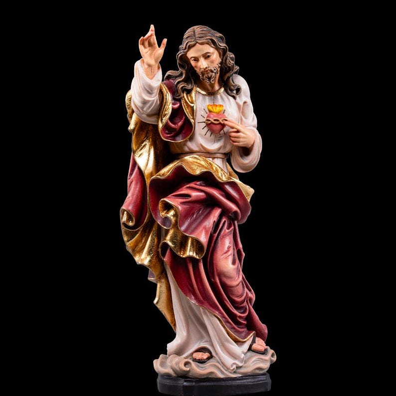 Statue of the Sacred Heart of Jesus, Carved in Valgardena Wood and Hand ...