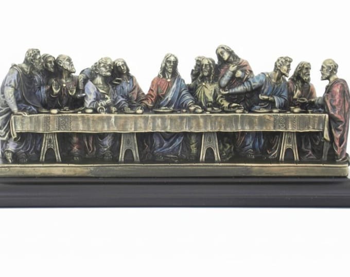 Scultura classica Ultima Cena di Leonardo Da Vinci, in marmo resina bronzata cm 10 x 25 (3,93 x 9,84 inches), made in Italy