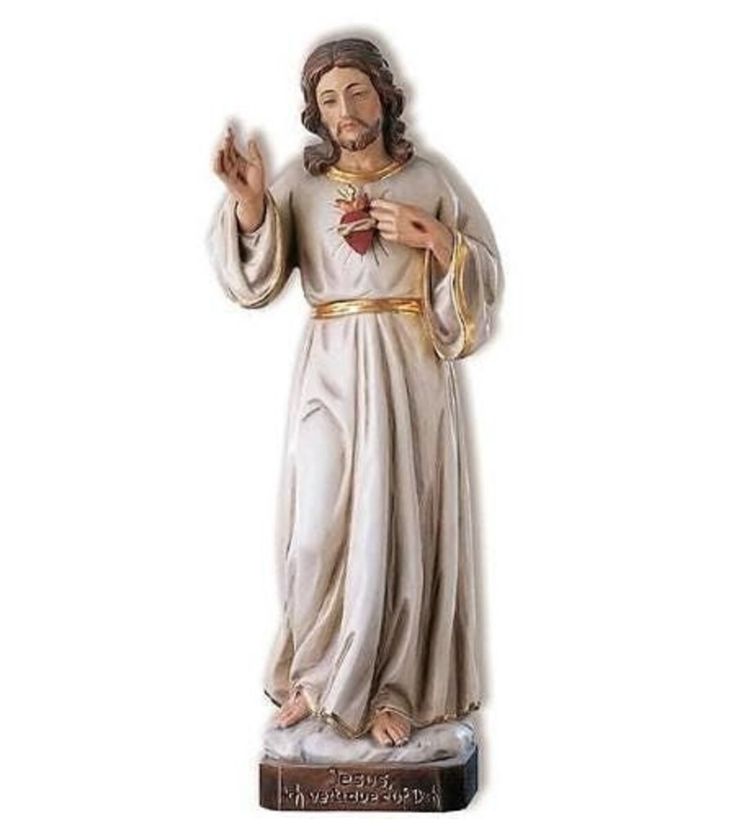 Statue of the Sacred Heart of Jesus, Carved in Valgardena Wood and Hand ...