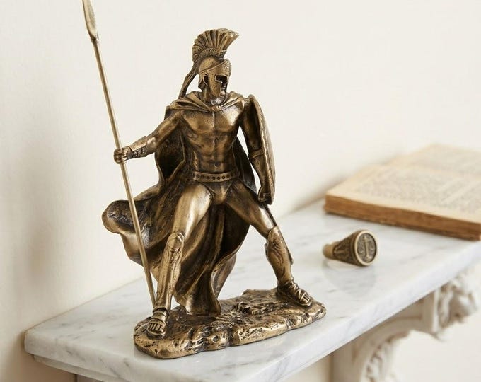 Classical sculpture of Leonidas, 12 cm (4.72 inches) in solid pewter, antique decoration, handcrafted, made in Italy