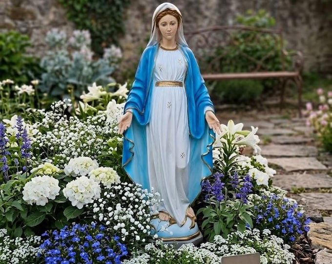 Miraculous Madonna statue 62 cm (24.40 inches) in hand-decorated marble resin, Italian artisan production