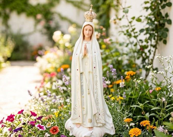 Statue of Our Lady of Fatima 61 cm (24.01 inches) in hand-decorated glass resin, artisanal production
