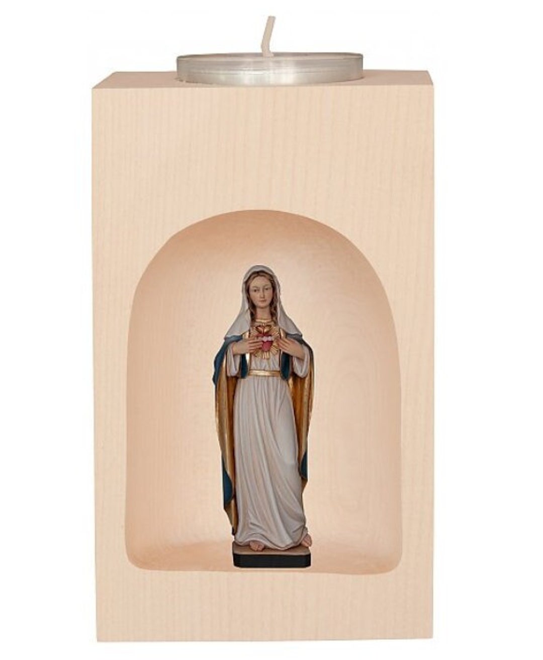 Candle Holder With Sculpture of the Sacred Heart of Mary, Carved in ...