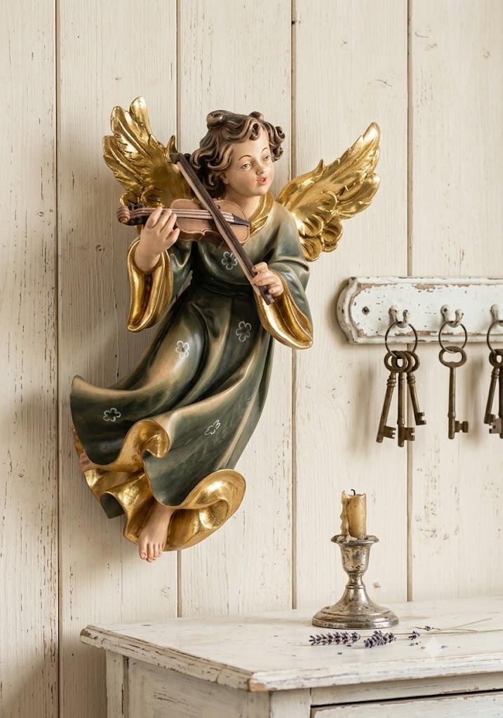 Salzburg Angel With Violin, Hanging, Carved From Valgardena Wood