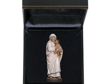 Statue of Saint Mother Teresa with deluxe case carved in Valgardena wood and hand decorated, Italian artisan production