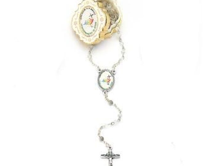 Jubilee Rosary Set 2025, with metal case, bead diameter 3 mm, handcrafted in Italy