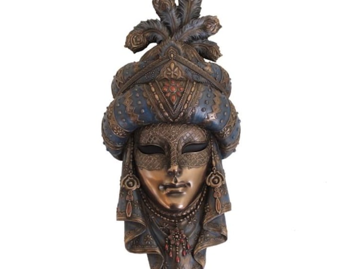 Venetian Turban Mask, 32 cm (12.6 inches) in bronzed resin marble, handcrafted in Italy