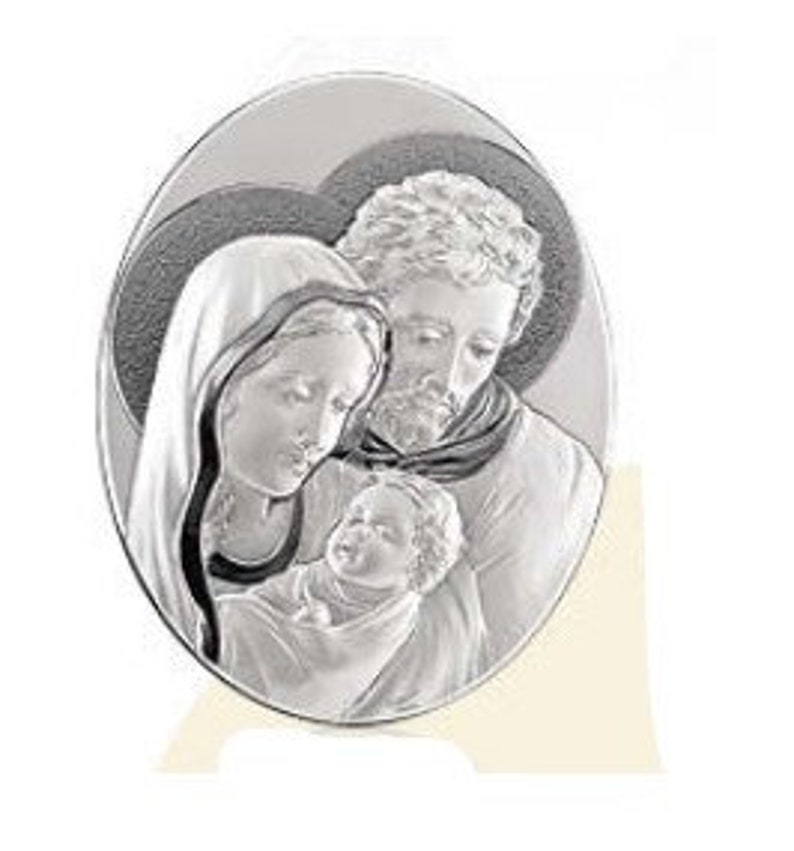 Wooden Painting With Oval Silver Plaque of the Holy Family, Various ...