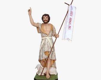 Statua di San Giovanni Battista cm 100 (39,37 inches) in resina decorata a mano produzione italiana occhi dipinti o occhi in vetro