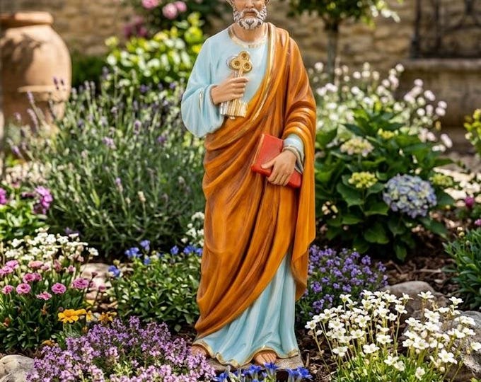 Statue of Saint Peter 80 cm (31.49 inches) in hand-decorated resin, Italian artisan production for indoors and outdoors