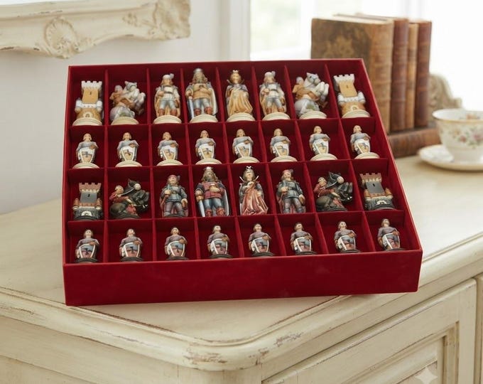 Medieval series chess sets, carved from Valgardena wood, hand-decorated, handcrafted in Italy, various sizes