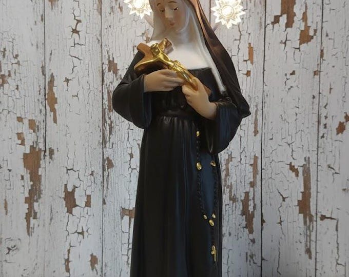 Statue of Saint Rita of Cascia 30 cm (11.81 inches) with luminous halo, in marble resin hand decorated, Italian artisan production