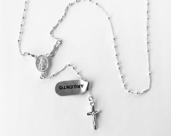 925 silver Miraculous Madonna Rosary with a hook, handcrafted in Italy.