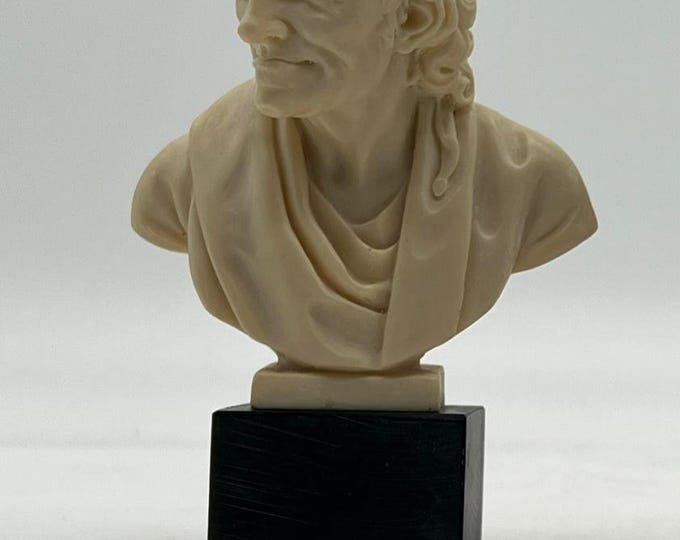 Voltaire bust sculpture cm 14 (5.51 inches) in alabaster powder, marble base, handcrafted, made in Italy
