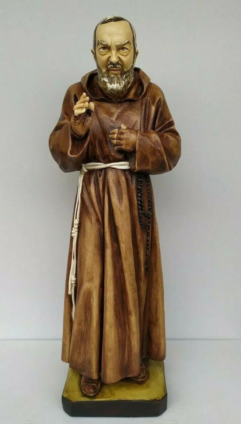 Statue des Heiligen Padre Pio aus Pietrelcina 60 cm 23,62 Zoll aus handverziertem Harzmarmor aus italienischer Handwerksproduktion Bild 2