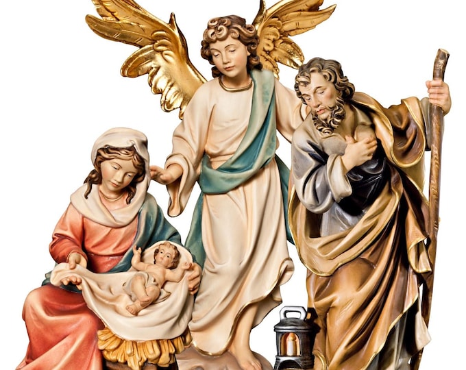 Complete 4-piece nativity scene, carved from Valgardena wood and hand-decorated, various sizes available, Italian artisan production