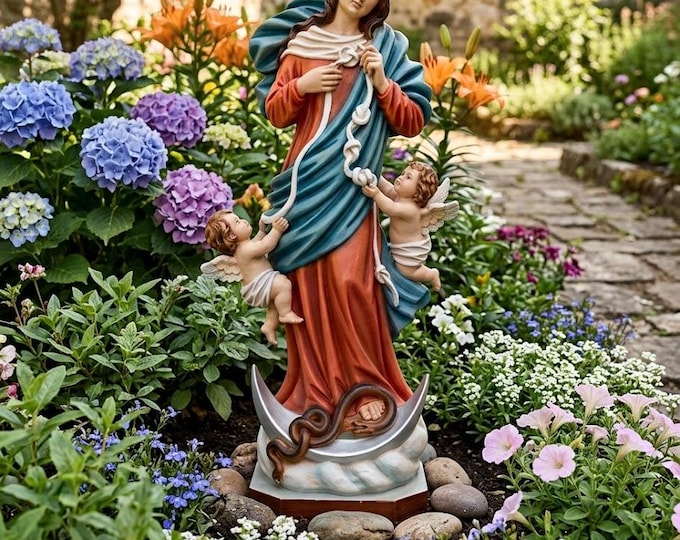 Statue of the Madonna Untier of Knots, 60 cm (23.62 inches), hand-decorated resin, painted or glass eyes, handcrafted in Italy