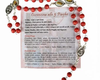 30cm wooden rosary crown with the Five Wounds, handcrafted in Italy