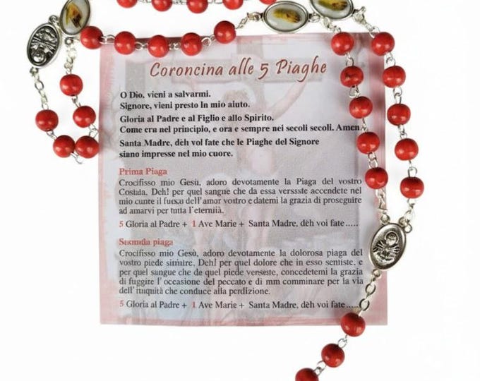 30cm wooden rosary crown with the Five Wounds, handcrafted in Italy