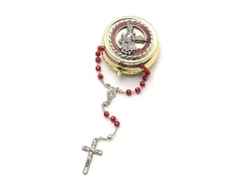 Rosary of Saint Michael the Archangel, in crystal, 5 mm diameter bead, metal case diameter 4.6 cm, handcrafted in Italy