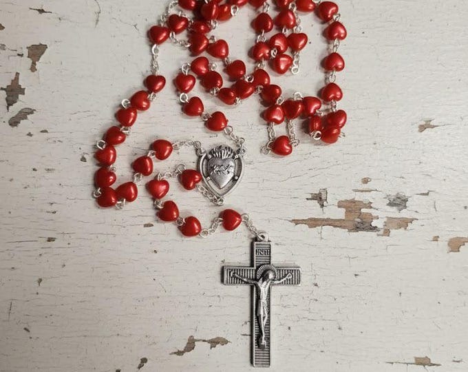 Rosary of the Immaculate Heart of Mary 45 cm (17.71 inches) with heart-shaped beads, handcrafted in Italy