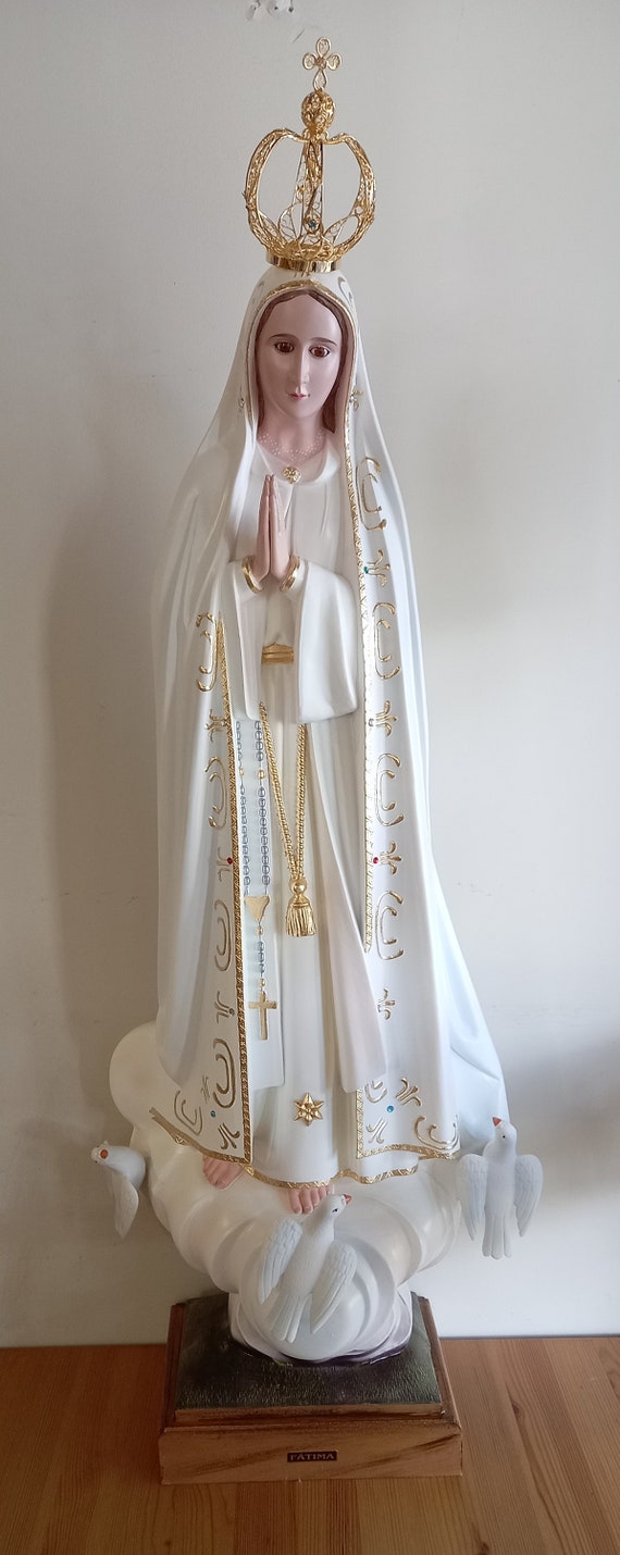 Statua Madonna Di Fatima In Vetroresina Cm 61, Decorata A Mano, Con Occhi In Vetro - Produzione Artigianale Portoghese