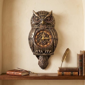 Steampunk-stil uggle pendelurskulptur, 31 cm (12,20 tum) i bronserad hartsmarmor, handgjord